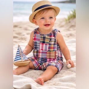 NEW! Baby Ralph Lauren Plaid Madras Patchwork Romper Red SZ 6 Months